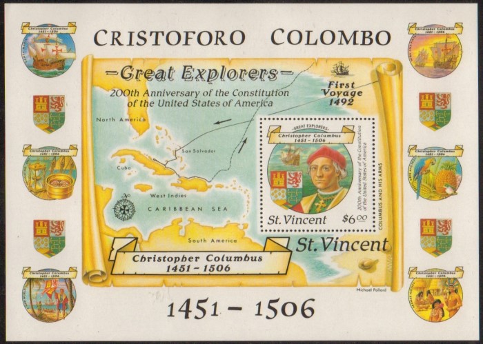 1988 Columbus Discovery of America 2nd Series Unissued Souvenir Sheet 1988 Columbus Discovery of America 2nd Series Unissued Souvenir Sheet